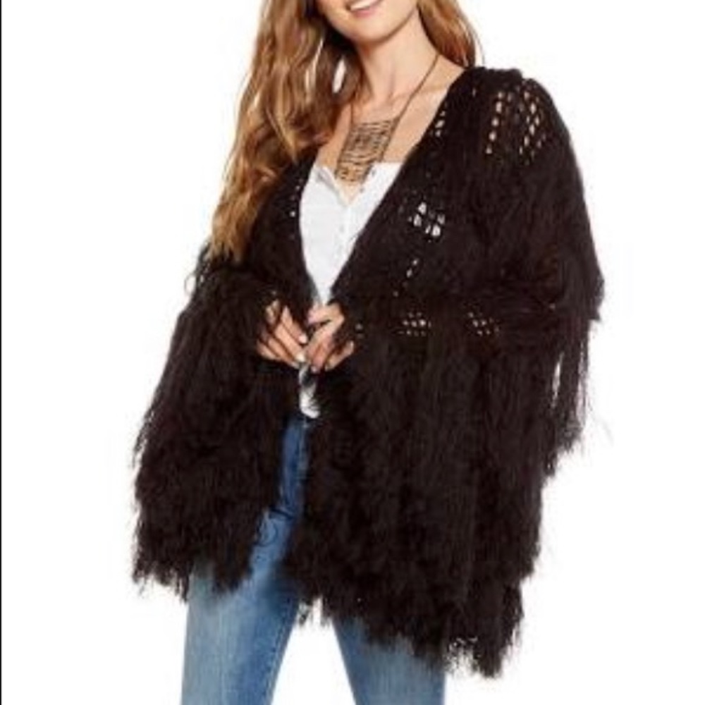 Tassel Yarn Long Knit Fringe Open Cardigan
